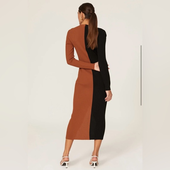 STAUD SHOKO COLORBLOCK RIB KNIT DRESS IN TAN AND BLACK SIZE S - Picture 4 of 8